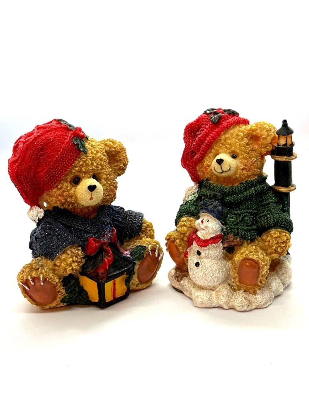 Greenbrier International Textured Resin Christmas Bears - Set of 2
